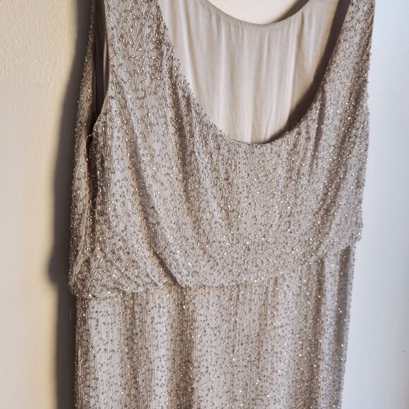 Sz4 Alice + Olivia Beaded Silk Blouson Mini Dress in Silver Gray - Picture 7 of 15